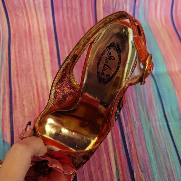 Italina Red and Gold Leopard Print Heels - Picture 15 of 16